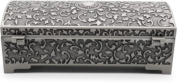 Vintage Metal Jewelry Box Small Trinket Storage Organizer Box Chest Ring Case for Girls Women, Tin Color, Medium