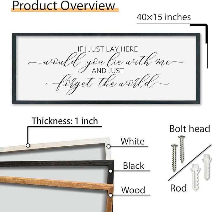 SRSZHIYUE Modern Romantic Wall Decor If I Lay Here Would You Lie With Me Sign 40"×15" for Couples Simple Rustic Home Bedroom Above Bed Large Plaque Wood Framed Wall Hanging (Black)