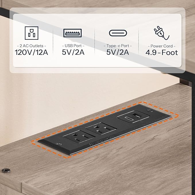 HOOBRO End Table with Charging Station, Bedside Table with 2 Drawer & USB Port & Type-C Port, Nightstand for Small Spaces, Stable and Sturdy, for Living Room, Greige and Black BG43UBZ01