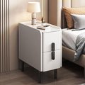 Modern Pu Leather Nightstand with Marble Tabletop, Narrow Bedside Table Luxury Side End Table with 2 Drawers & Metal Legs, Storage Cabinet for Bedrooms(35x40x50cm(14x16x20inch), White)
