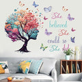 Inspirational Quotes Wall Art - 'She Believed She Could So She Did' Tree & Butterfly Decal Stickers for Women & Girls Bedroom & Living Room Decor