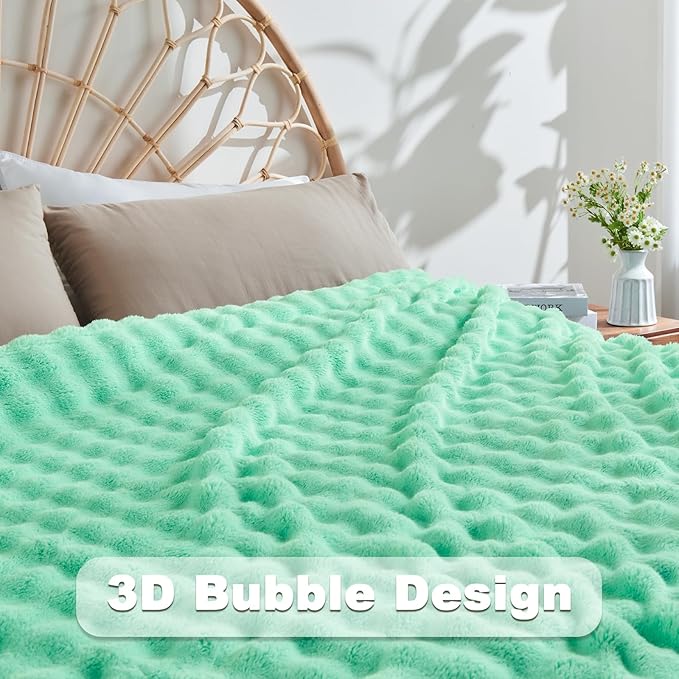 NEWCOSPLAY King Blanket for Couch Aqua Super Soft Flannel Fleece 3D Bubble Lightweight Bed Blanket All Season Use (Aqua, King(90"x110"))