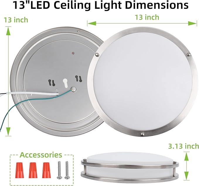 13 inch Flush Mount LED Ceiling Light Fixture, 2700K/3000K/3500K/4000K/5000K Adjustable Ceiling Lights, Brushed Nickel Saturn Dimmable Lighting for Hallway Bathroom Kitchen or Stairwell, ETL Listed