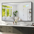 Koonmi Black Framed Bathroom Mirror - Shatterproof 36"x60" Tempered Glass, HD No Distortion, Horizontal/Vertical Mount, Modern Matte Aluminum Alloy Frame