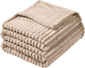 Vessia Flannel Fleece Twin Blanket for Couch,Sofa,Bed, 300GSM Striped 60x80inch Camel Blanket for Adults and Kids, Super Soft Warm Cozy Lightweight Ribbed Brown Throw for All-Season