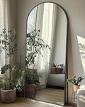 Full Length Mirror with Stand, 58"x18" Arched Full Body Mirror, Large Stand Up Aluminum Frame Floor Freestanding Hanging Leaning Mounted for Bedroom Living Room Entryway Black