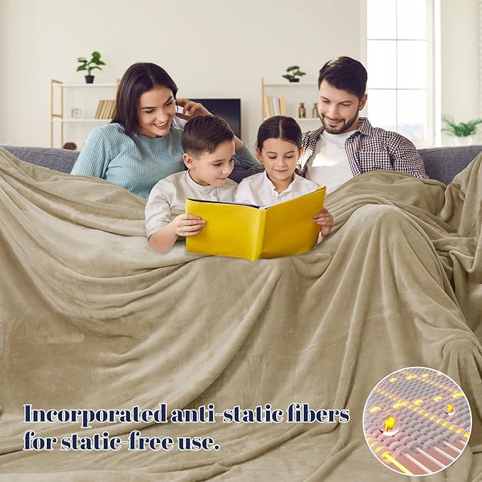 PHF Oversized King Big Fleece Blanket 120"x120", No Shed No Pilling Extra Large Soft Blanket, Giant 10'x 10' Lightweight for Bed, Sofa Travel and Camping, Suitable for All Season, Khaki