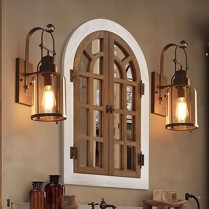 Window Mirrors for Wall Decor -White Arched Wall Mirror Farmhouse Wall Decor Wood Frame Decorative Wall Mirrors Like Window for Bedroom, Living Room, Entrance, Dining Room