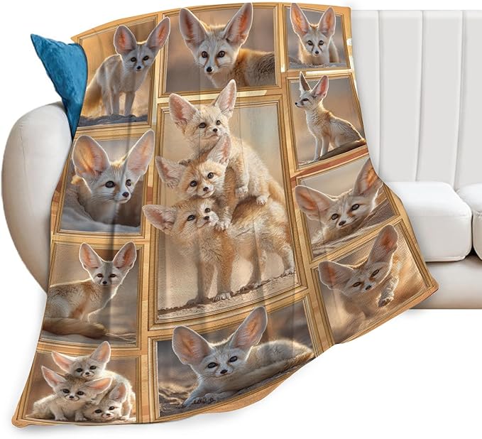 Fennec Fox Blanket for Girls Women Boys Men Adults Kids Soft Cozy Fleece Desert Fox Throw Blankets Gifts Warm Flannel Plush Lightweight Decor for Couch Bed Sofa 50"X40"