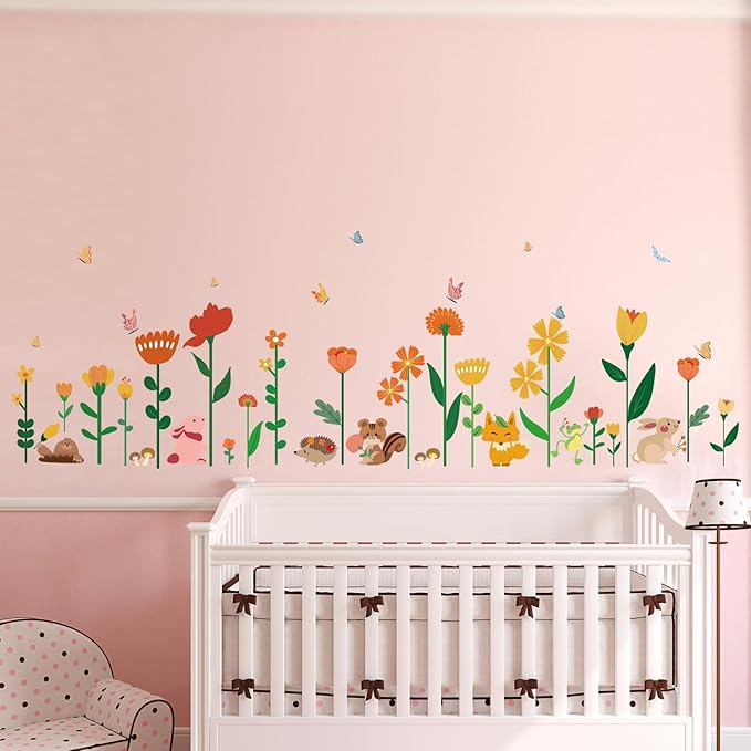 Color Flowers Girls Room Wall Stickers Large,Girl Bedroom Wall Decals,Nursery Daycare Preschool Playroom Decals Peel and Stick Removable,Cute Wall Decors for Baby,Girls,Toddlers.