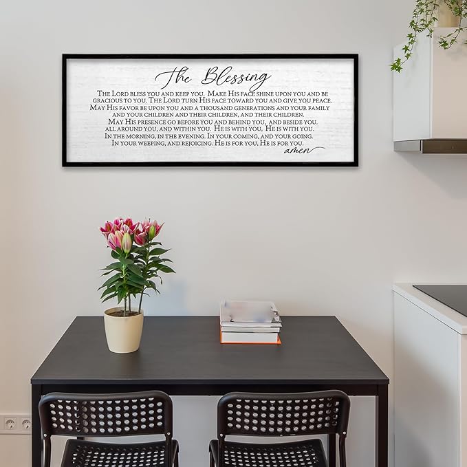 TQianJiang Christian Inspirational Quote Wall Decor The Blessing May The Lord Bless You Sign Scripture 40"×15" Home Bible Verse Positive Sayings for Catholic Living Room Religious Wall Art (Black)