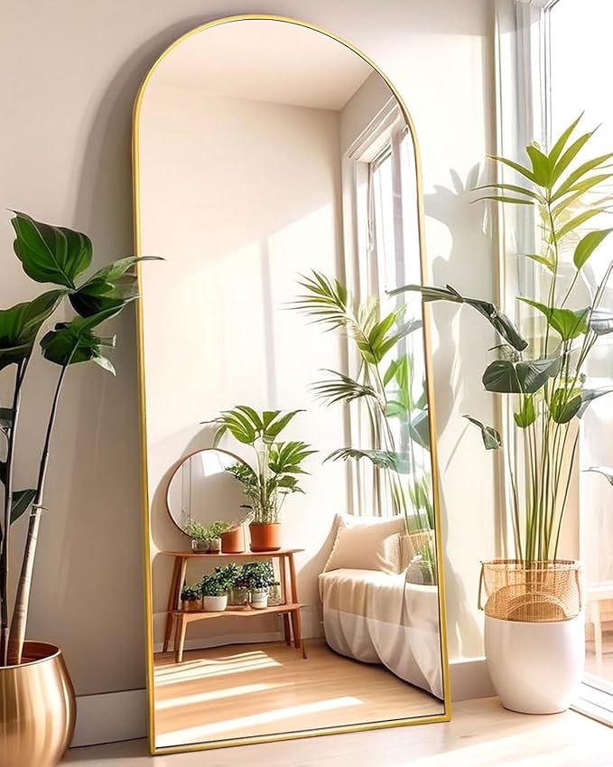 71x28 Inch Arched Floor Mirror - Full Length Gold Standing Mirror for Bedroom, Living Room, Dressing - Tall Leaner Mirror with Arch Design, Wall or Free-Standing Decor