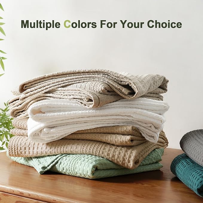 PHF Lightweight Waffle Weave Blanket King Size, Breathable & Ultra Soft, 104"x 90" Soft & Cozy Thin Blanket for All Season & Hot Sleepers, Bed, Home Decor - Sage Green