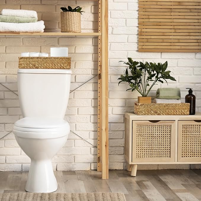 Hand-Woven Storage Baskets Wicker Rattan Divided Basket Organizer for Drawer Baskets for Organizing Cabinet Coffee Table Toilet Paper Storage