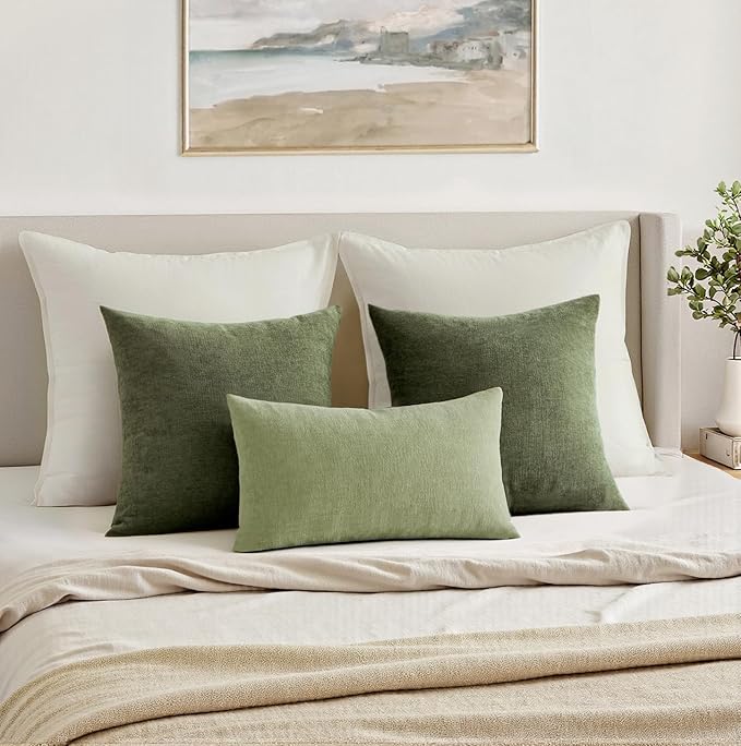 MIULEE Olive Green Couch Pillow Covers 20x20 Inch, Set of 2 Soft Chenille Decorative Square Throw Pillow Covers Farmhouse for Sofa Living Room Bed