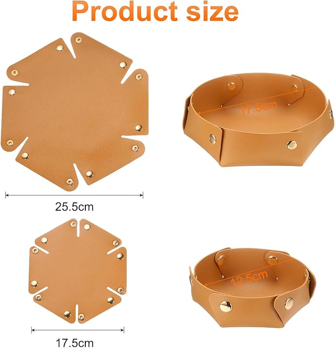 uxcell 2 Pcs Valet Tray for Women and Men, PU Leather Jewelry Tray Entryway Table Bedside Nightstand Catchall Storage Organizer for Jewelry Key Coin Watch Wallet (2 Size, Yellow)