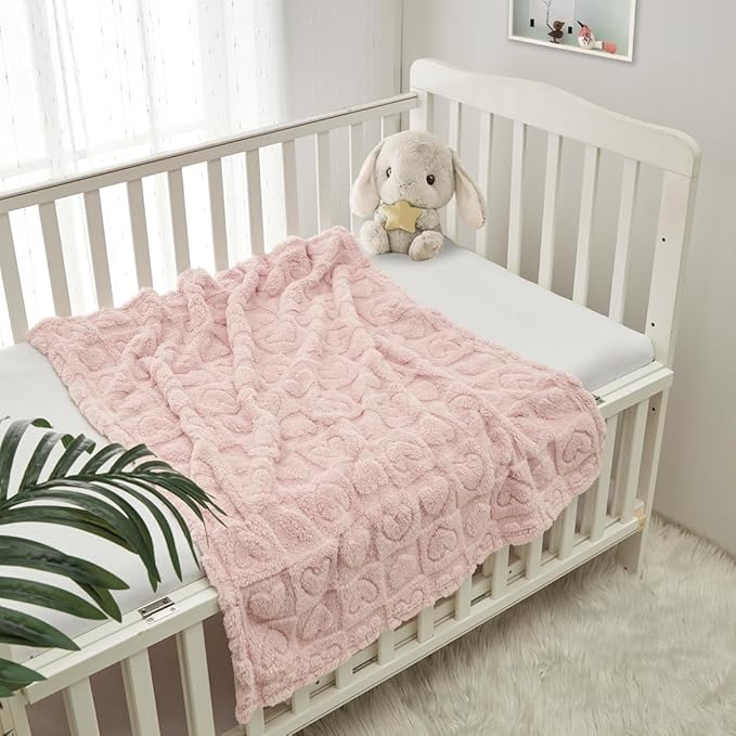 CREVENT 2Pcs 30''X40'' Cute Cozy Fluffy Warm Baby Blankets for Infants Toddlers' Bedding Crib Cot Stroller - Giraffe + Sherpa Pink