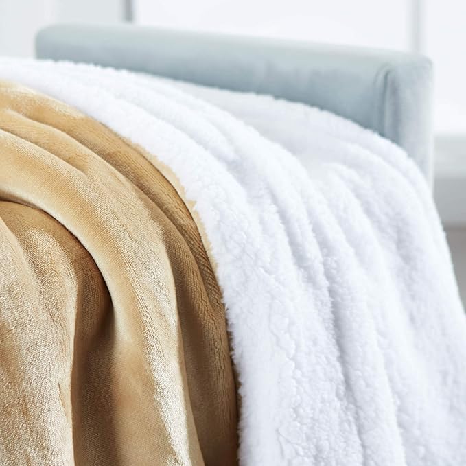 Genteele Sherpa Throw Blanket Super Soft Reversible Ultra Luxurious Plush Blanket, 60 x 70 inches, Camel/White