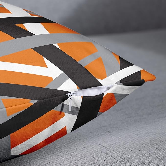 Emvency Set of 2 Throw Pillow Cover Orange Black Stripes Grey White Design Retro Decorative Pillow Case Striped Home Decor Square 18x18 Inch Cushion Pillowcase