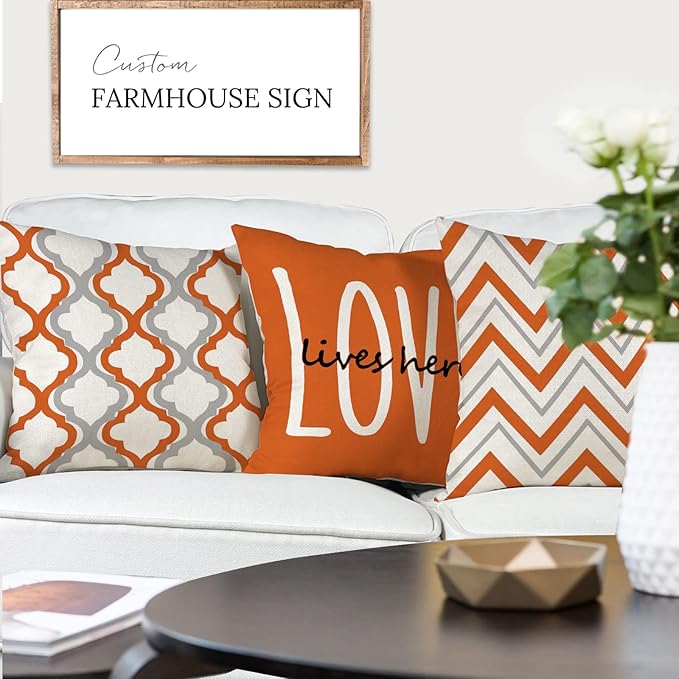 YCOLL Farmhouse Pillow Covers 20x20 Set of 4 Throw Pillow Covers Rustic Linen Decorative Pillows Square Cushion Covers for Couch Sofa Bedroom Home Decor