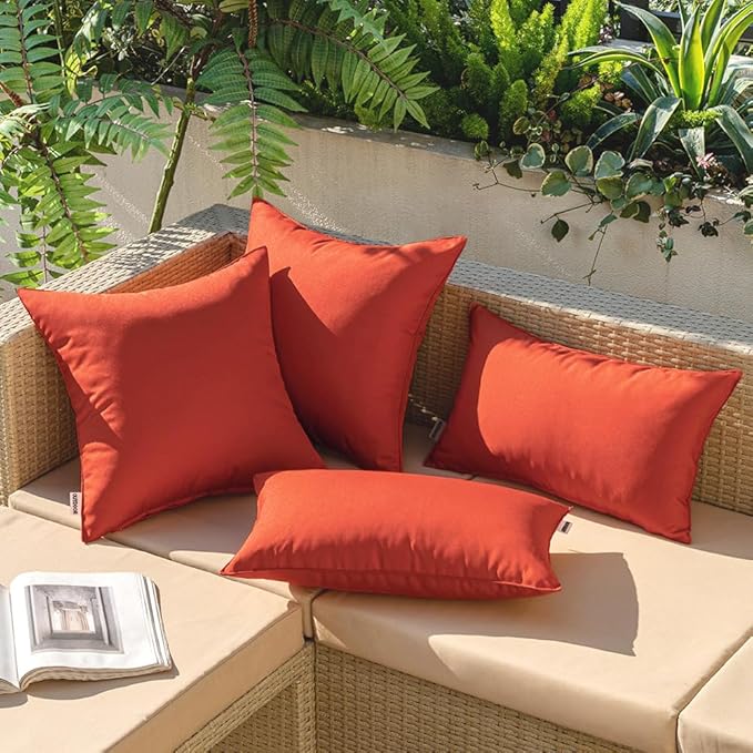 MIULEE Pack of 2 Decorative Outdoor Waterproof Pillow Covers Square Garden Cushion Sham Throw Pillowcase Shell for Fall Patio Tent Couch 16x16 Inch Burnt Brick