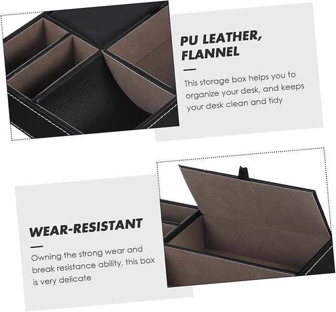 Beaupretty Faux Leather Nightstand Organizer Tray for Jewelry and Watches Multi Compartment Storage Box for Rings Necklaces Phone Wallet Bedside Dresser Black Bedside Table Organizer for Men