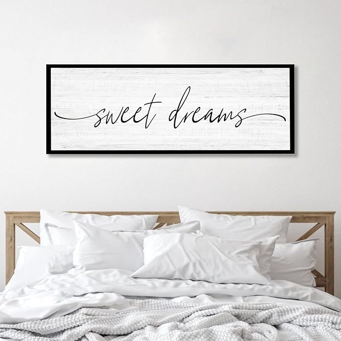 Sweet Dreams Wall Decor Above Bed Large 41''×15'' Farmhouse Wall Decor for Bedroom Guest Room Decor Framed Wood Wall Art Rustic Master Bedroom Wall Decoration 01 (black frame)