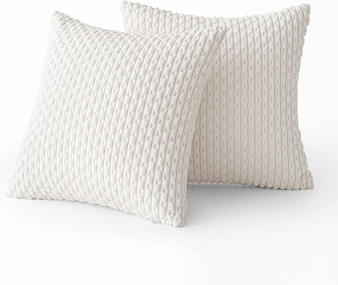 MIULEE Christmas Throw Pillow Covers Soft Corduroy Decorative Set of 2 Boho Striped Pillow Covers Pillowcases Farmhouse Home Decor for Couch Bed Sofa Living Room 20x20 Inch Pure White