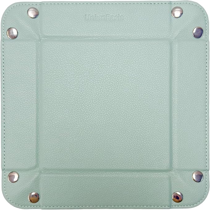 UnionBasic Valet Tray, Jewelry Tray for Rings Earrings, Entryway Catchall Caddy for Coins Keys Change, Nightstand Organizer Bedside Valet Holder, Trays for Electronic Gadgets, Lychee Mint Green