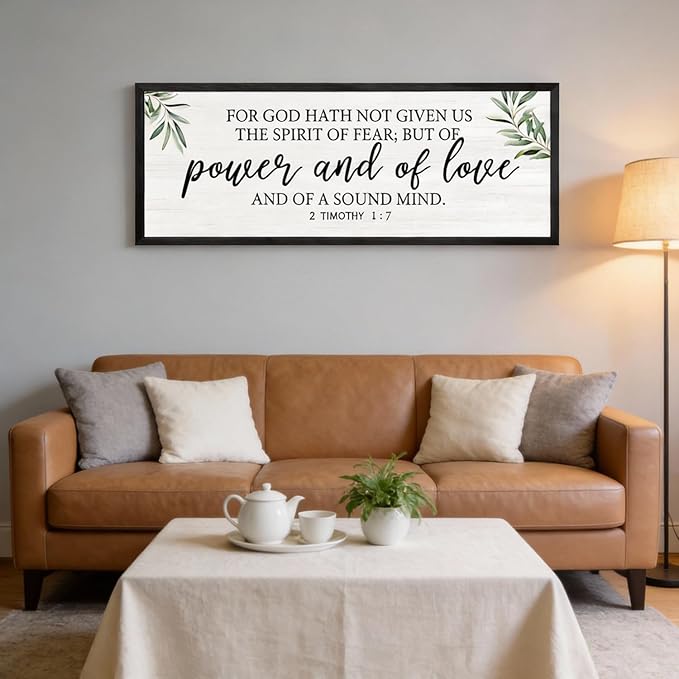 For God Hath Not Given Us the Spirit of Fear Wall Art – 40x15 Inch Framed Bible Verse Decor, 2 Timothy 1:7 Christian Wall Decor, Large Scripture Wall Art for Living Room Bedroom, Black