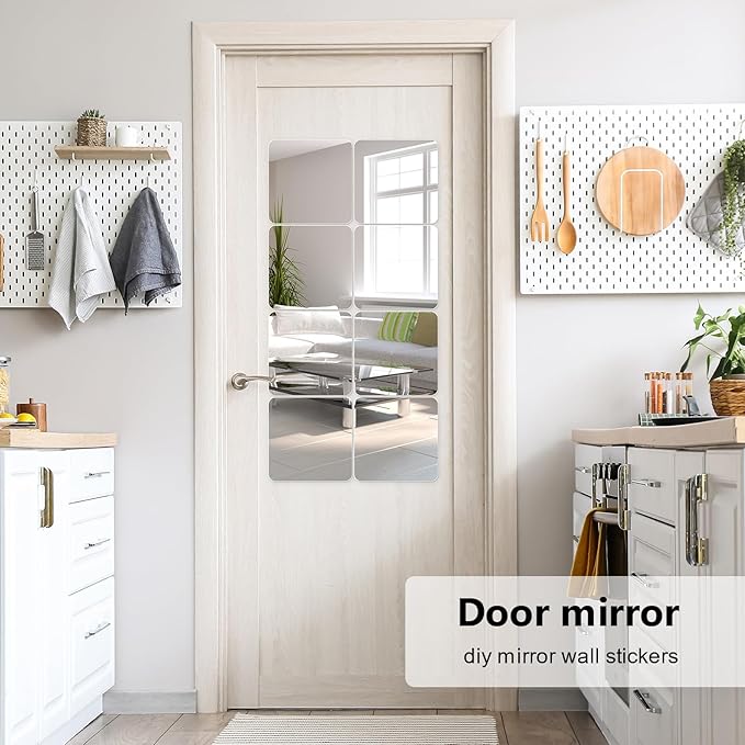 Wall Stickers - Unbreakable Self-Adhesive Mirror Tiles for Bedroom, Home, Gym, Door - Acrylic Shatterproof Sheets, Panels (8x8 Inch, 4 Pcs)
