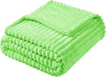 Vessia Flannel Fleece Throw Blanket for Couch, Sofa, Bed, 300GSM Microfiber Light Green Striped Chair Blanket, Super Soft Warm Cozy Lightweight Ribbed Throw for All-Season