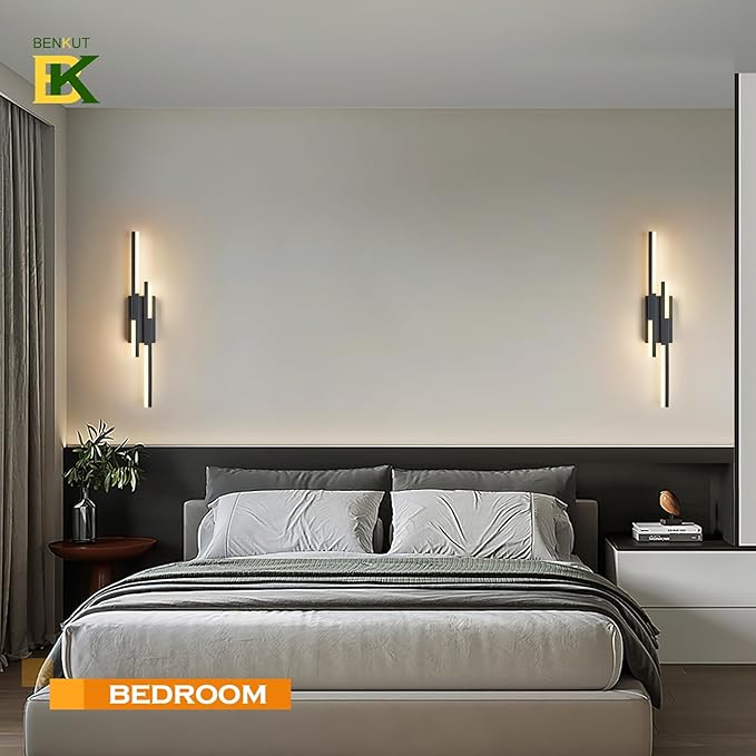 Modern LED Wall Sconce Black Remote Wall Light Fixtures for Bathroom, Dimmable Vanity Light Indoor LED Remote Wall Sconce for Bedside Bedroom Living Dining Room (27.6inch 3000-6500K 1 Pack)