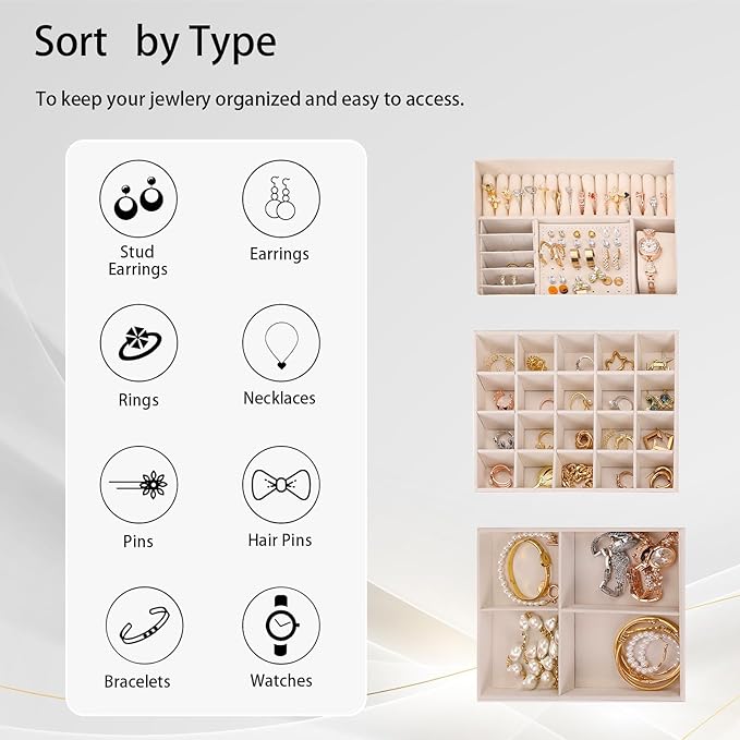 3 Layer Jewelry Box Organizer with Drawers, Lockable PU Leather Jewelry Storage Case for valentine gifts Necklace Earring Ring Bracelet Watch, White