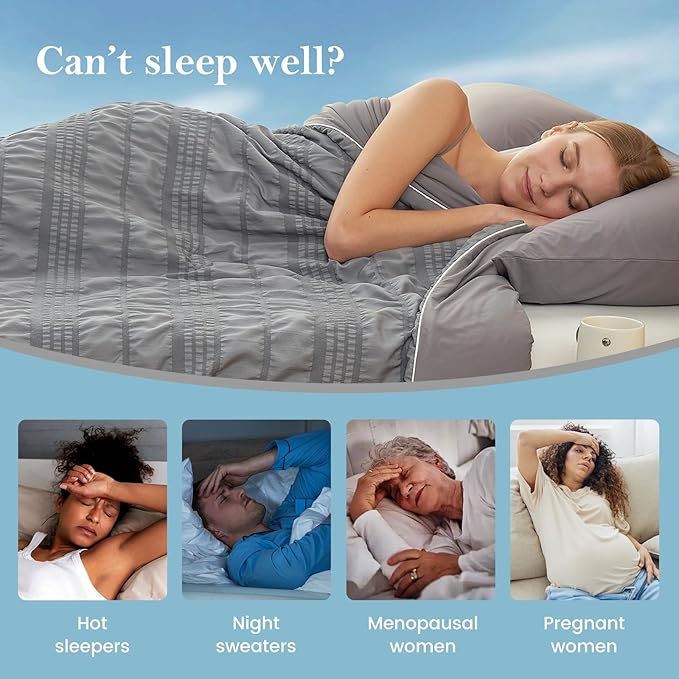 Cozy Bliss Seersucker Cooling Comforter Twin Size, Q-Max 0.45 Reversible Lightweight Cooling Throw Blanket, Breathable Silk Smooth Summer Bedding Quilt for Hot Sleepers Night Sweats Dark Grey