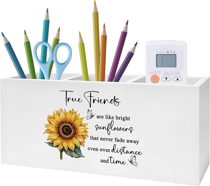 Friend Gifts Pen Pencil Holder, Long Distance Friendship Gifts, True Friends Are Like Bright Sunflowers Pencil Pen Holder Organizer for Home Office Desk Accessories