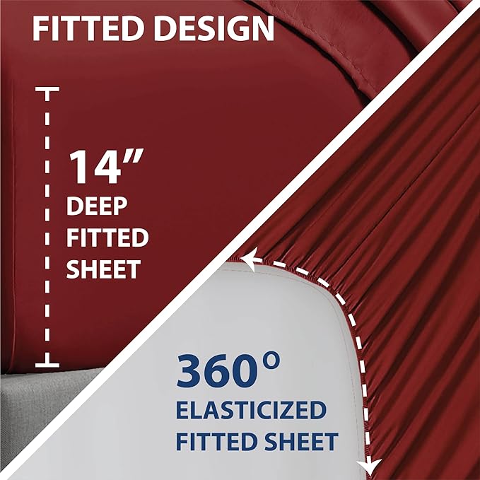 Swift Home Smart Sheets, Ultra Soft Brushed Microfiber 3-Piece Sheet Set, Fitted Bed Sheet with Side Storage Pockets – Burgundy, Twin