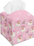 Pink Santa Claus Tissue Box Cover Holder, Christmas Trees Leather Tissue Box Cover Square, Xmas Gift Ideas for Family Friends, Bathroom Kitchen Car Office Home Table Decor(5.2 Inches)-B08