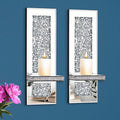 Crystal Crushed Diamond Mirrored Candle Sconces Set of 2 Silver Glass Wall Candle Holder Bling Wall Decorations for Home Decor Living Room Dining Room Bedroom