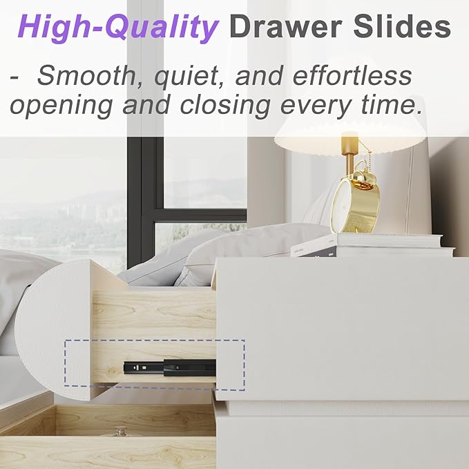 Modern Nightstand with Storage, Small Night Stand with Microfiber Leather Finish, 3 Solid Wood Drawers for Bedroom Bedside Couch
