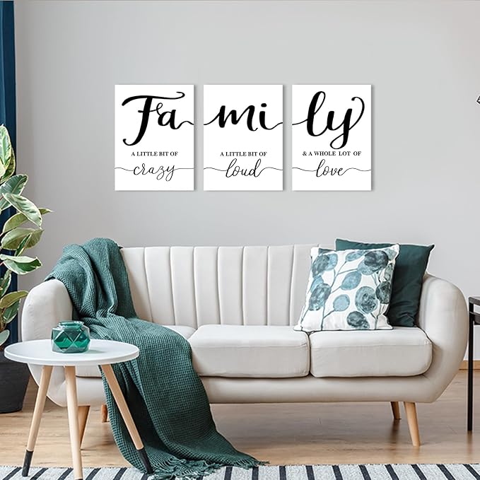 Family Signs Farmhouse Wall Decor:3 Piece Modern Family Quotes Wall Art Prints Love Sign for Home Decor Living Room Dining Room Hanging Paintings Romantic Minimalist Master Bedroom Decor 12"x16"