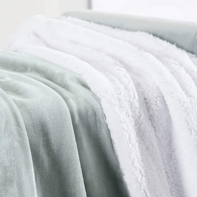 Genteele Sherpa Throw Blanket Super Soft Reversible Ultra Luxurious Plush Blanket, 102 x 90 inches, Sage/White