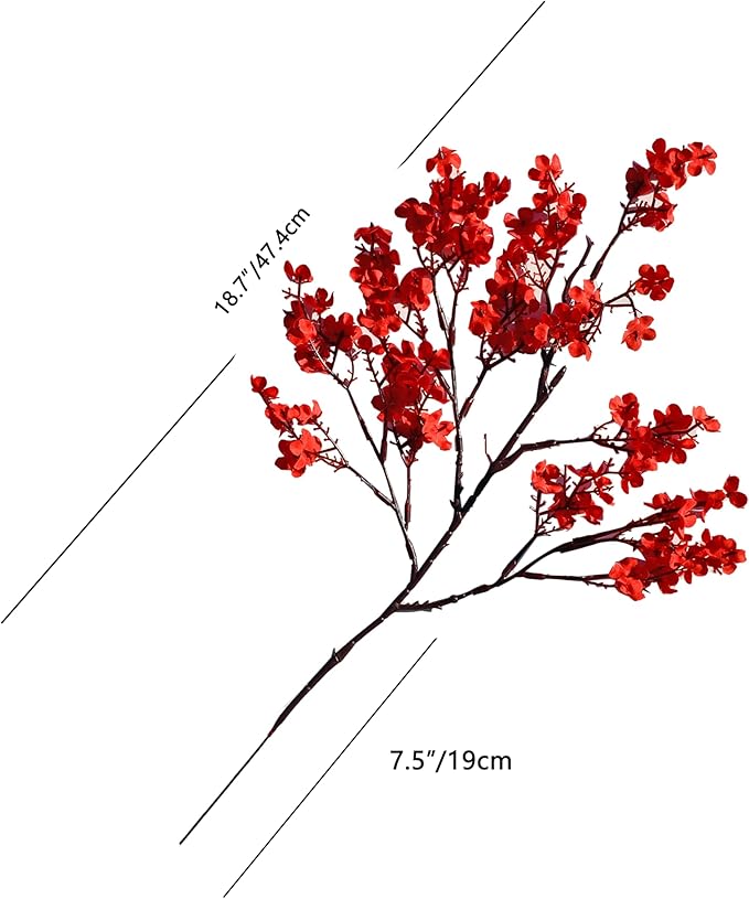Mandy's Red Artificial Baby’s Breath Flowers 6 Bundles Silk Gypsophila, 18.5 Inch European Style Modern Home Decor Centerpiece, Neutral Wedding Flower Arrangements