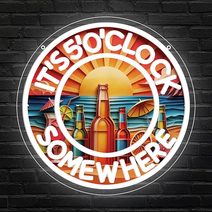 Its 5 00 O'clock Some Where Neon Signs for Wall Decor,Beer Neon Led Sign for Palm Tree Sunset Beach Bar Man Cave Garage Neon Light Five Oclock Somewhere Sign.