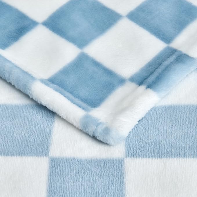 Checkered Blanket Flannel Throw Blankets Soft Cozy Checkered Grid Print Chessboard Gingham Pattern Throws for Bed Sofa Couch for All Seasons, 50x60 Inch, Blue