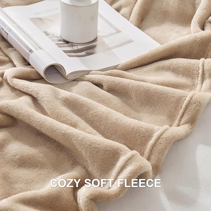Hansleep Fleece Light Camel King Blanket, Super Soft Flannel Fuzzy Plush Cozy Blanket for All Seasons, Light Camel, King 90x108 Inches