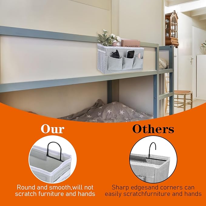 4pcs 3-pockets Wall Hanging Storage Bag, Bedside Caddy Organizer Bags,Bed Caddy Linen Fabric Door,Baskets with Pockets and Fixed Straps Waterproof Bin for Kitchen, Bedroom,Office,Hospital Beds