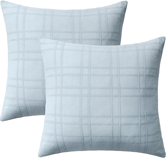 MIULEE Decorative Linen Check Throw Pillow Covers Neutral Farmhouse Vintage Pillow Covers 20x20 Set of 2 Boho Modern Home Decor for Sofa Couch Bedroom Cushion Coastal Blue