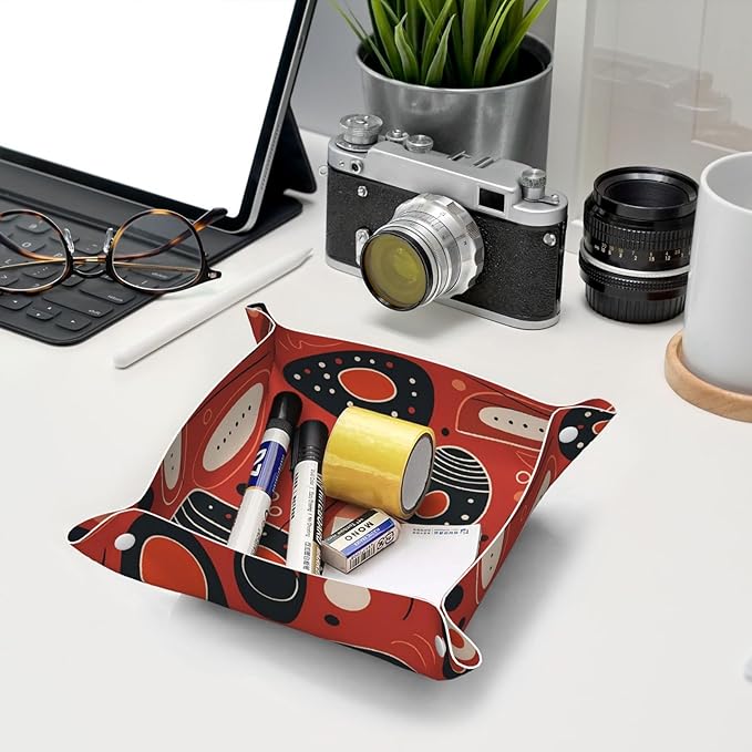 Modern Abstract Artistic Pattern Tray Men's Leather Valet Parking Portable Entrance Trays Bedside Storage Box