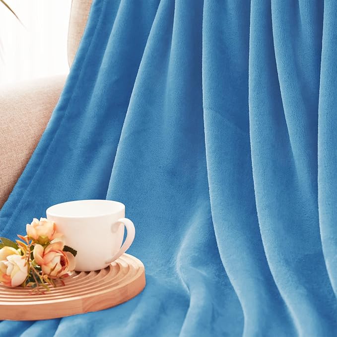 Exclusivo Mezcla Fleece Throw XL Blanket for Couch, Sofa, Super Soft and Warm Washed Blue Blankets, All Season, Cozy, Plush, Lightweight, 50x70 Inches